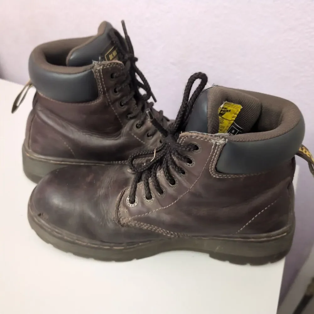 Dr Martens Steel Toe Work Boots Mens 9 Brown Leather Slip Resistant Winch St